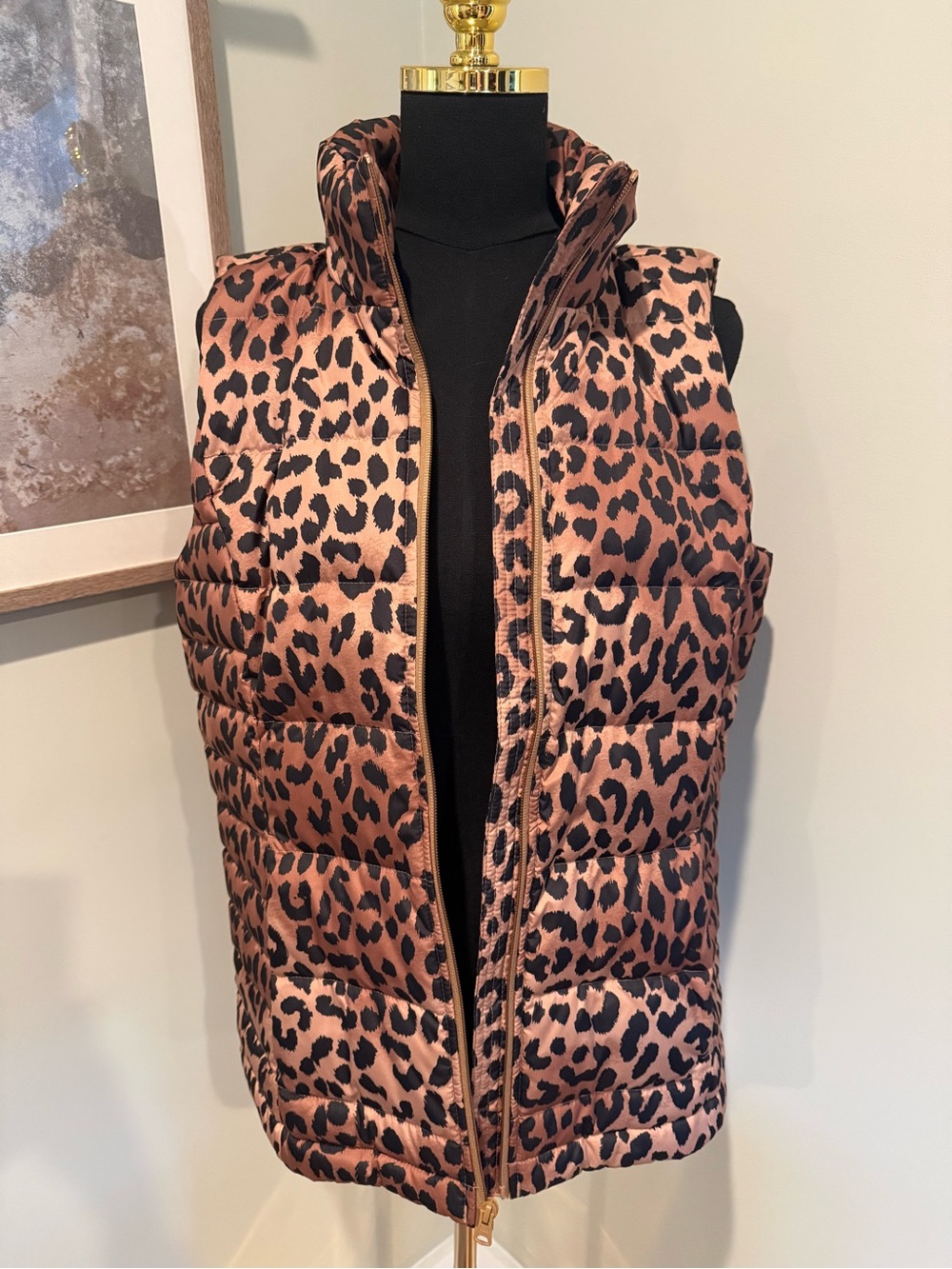 Lands’ End Leopard Print Down Puffer Vest Medium Tall 10-12